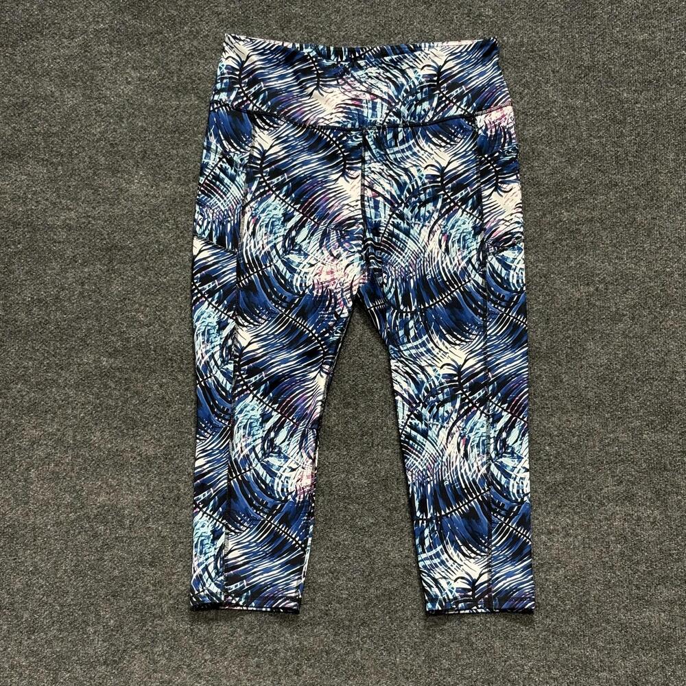 Gaiam Leggings Womens XL Blue Multicolor Print Capri Yoga Pants Activewear